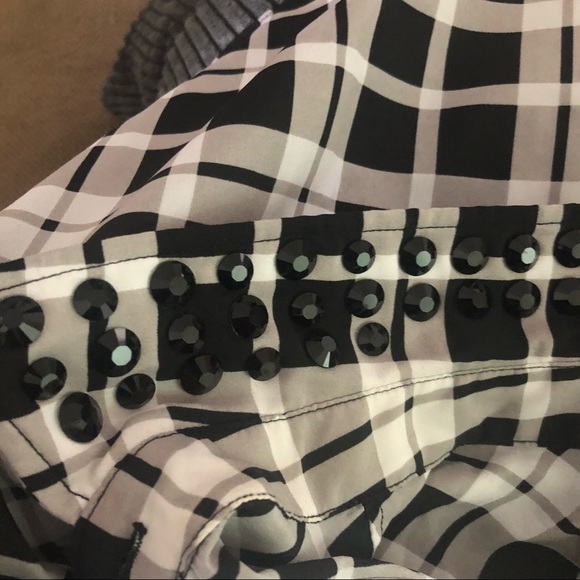 Michael Kors Blouse Plaid Rhinestone Size 0X Sheer Button Up Sleeves Western - Picture 9 of 10